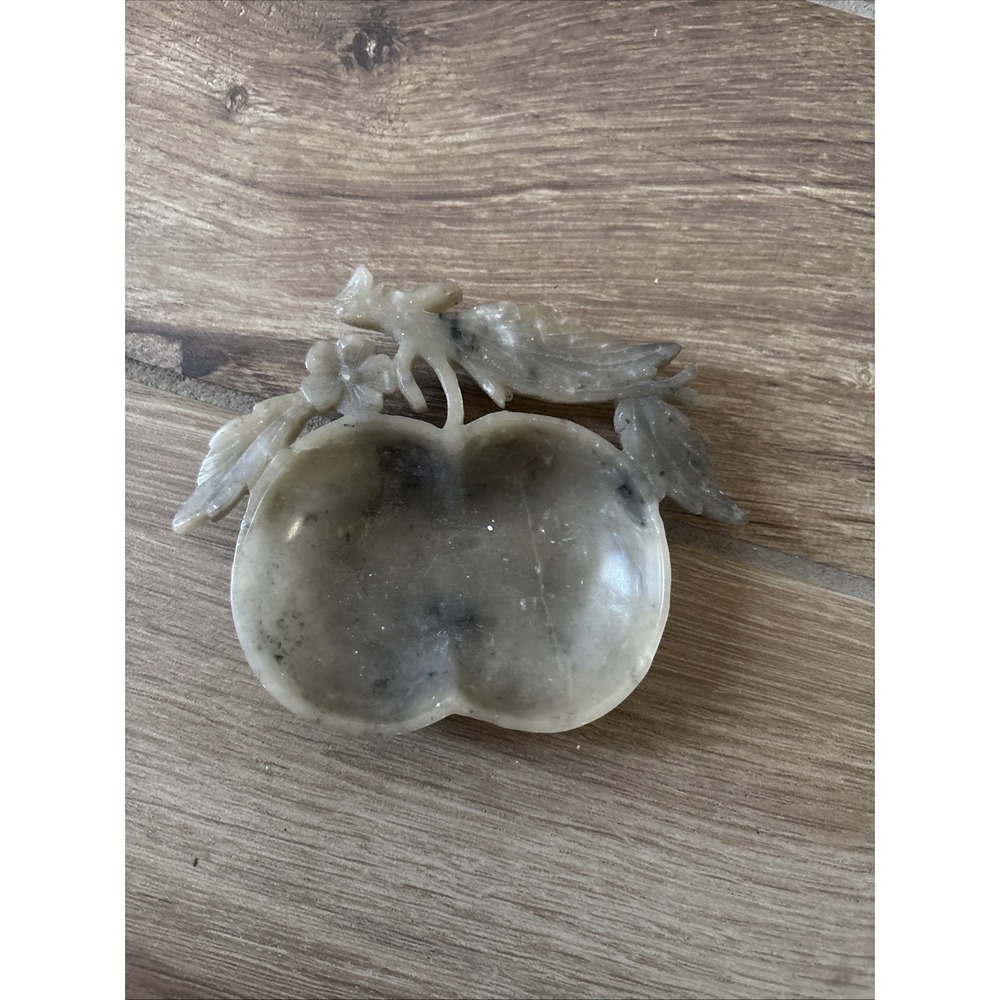 Vintage Hand-Carved Soapstone Trinket Ring Dish 4.75" x 4" with Apple Branch